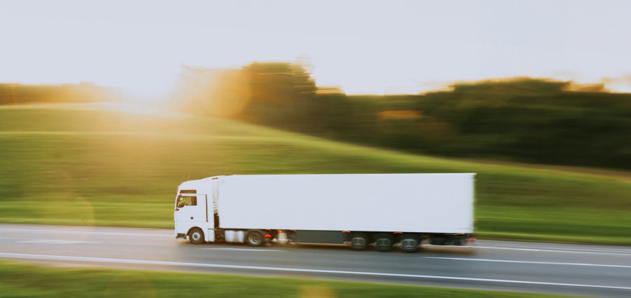 Semi-trailer truck on a highway