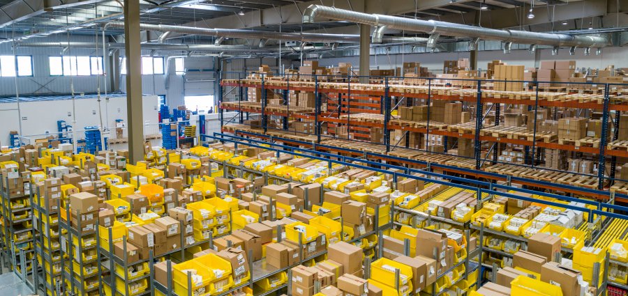 Interior of a modern pallet-racking warehouse